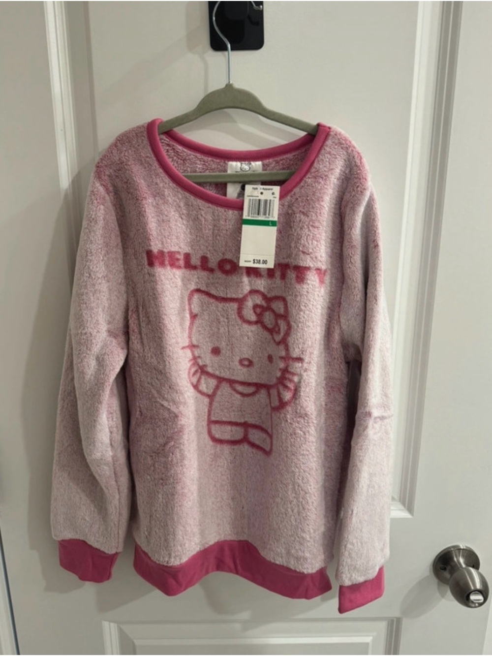 Sanrio Hello Kitty Girls Pink Plush Fuzzy Fleece Pullover Sweatshirt Size L NWT